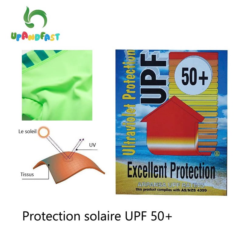 upandfast بدلة سباحة للأطفال/الرضع بقطعة واحدة بسحاب مع قبعة شمسية حماية من الشمس UPF 50+ (ديناصور، 12-18 شهر)  - Image 3